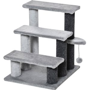 MHSTAR UK LTD PawHut Pet Stairs, Cat Tree Climb Ladder with 3-step Stair, Scratching Posts, Platforms, Toy Ball, for Indoor Cats, Grey