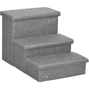 MHSTAR UK LTD PawHut Cat Stairs, 3 Steps Dog Stairs with Storage Boxes, for High Beds, Sofas