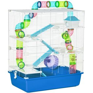 MHSTAR UK LTD PawHut Hamster Cage w/ Tubes, Water Bottle, Exercise Wheel, Ramps - Blue