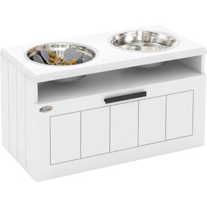 MHSTAR UK LTD PawHut Raised Dog Bowl, Elevated Dog Bowls with Slow Feeder Dog Bowl & 2 Stainless Steel Bowls, 25L Storage Drawer, Dog Feeding Station for Large & Ex