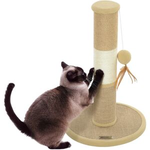 MHSTAR UK LTD PawHut Cat Scratching Post for Indoor Cats, 47cm Tall Cat Scratcher with Jute Sisal Rope, Hessian fabric, Hanging Toy Ball, Feather, Kitty Climbing Tr