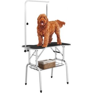 MHSTAR UK LTD PawHut Pet Foldable Grooming Table w/ Adjustable Arm Non-Slip Tabletop Leash