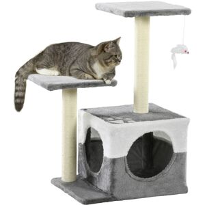 MHSTAR UK LTD PawHut Cat Tree Tower for Indoor Cats Kitten House Scratching Posts with Condo Perch Interactive Mouse Toy, 45 x 33 x 70 cm, Grey