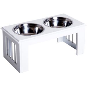 MHSTAR UK LTD PawHut Raised Dog Bowls Pet Feeder Elevated Double Stainless Steel Water White