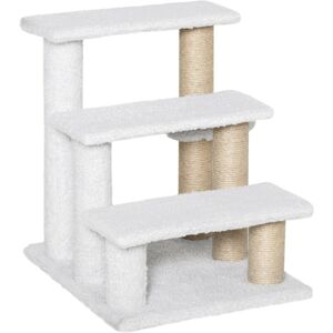 MHSTAR UK LTD PawHut Pet Stair, Cat Tree with 3-step Climb Ladder, Scratching Posts, Platforms, Toy Ball, for Indoor Elderly Cats Kittens, White