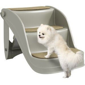 MHSTAR UK LTD PawHut Foldable Pet Stairs Portable Dog Steps 3-Step Design with Non-slip Mats for High Beds, Sofas, 49 x 38 x 38 cm, Grey