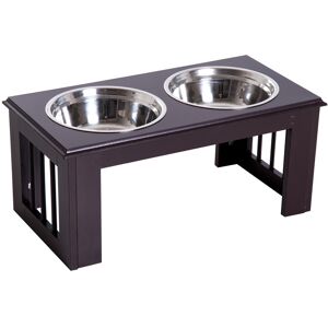 MHSTAR UK LTD PawHut Raised Dog Bowls Pet Feeder Elevated Double Stainless Steel Water Brown