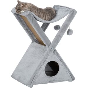 MHSTAR UK LTD PawHut Plush Folding Cat Tree Play Rest Activity Tower w/ Scratching Post Grey