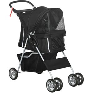 MHSTAR UK LTD PawHut Pet Stroller Cat Dog Wheels Travel Zipper Entry Foldable Carrier Black