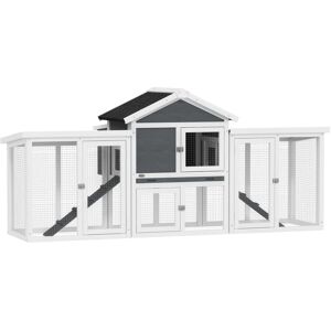 MHSTAR UK LTD PawHut Large Chicken Coop with Run Garden Hen House Poultry Coops Cages with Nesting Box Wooden 204 x 85 x 93cm, Grey