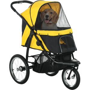 MHSTAR UK LTD PawHut Pet Stroller Jogger for Medium, Small Dogs, Foldable Cat Pram Dog Pushchair w/ Adjustable Canopy, 3 Big Wheels - Yellow