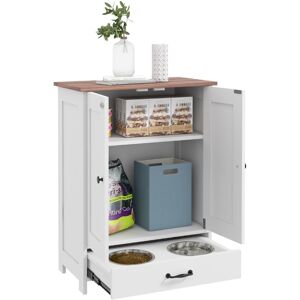 MHSTAR UK LTD PawHut Pet Feeding Station with Storage, Dog Feeding Station with Raised Dog Bowls, Adjustable Panel, Hooks, Pet Food Storage Cabinet, White