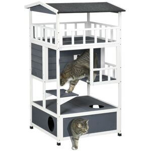 MHSTAR UK LTD PawHut Cat House 3-Tier w/ Tilted Roof Bottom Tray Elevated Base Waterproof