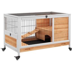 MHSTAR UK LTD PawHut Rabbit Hutch Indoor, Wooden Guinea Pig House, Bunny Cage with Openable Roof, Small Animal Enclosed Run with No-Leak Tray, 90 x 53 x 59 cm, Yell