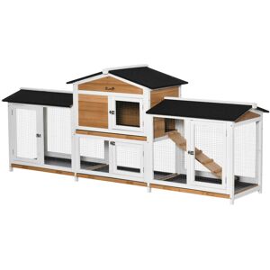 MHSTAR UK LTD PawHut Rabbit Hutch, 2-Tier Guinea Pig Hutch, w/ Two Runs, Pull-Out Tray