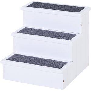 MHSTAR UK LTD PawHut 3 Step Wooden Dog Steps Pet Stairs Cat Ladder for Bed with Storage White