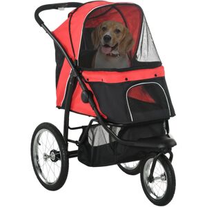 MHSTAR UK LTD PawHut Pet Stroller Jogger for Medium, Small Dogs, Foldable Cat Pram, Dog Pushchair w/ Adjustable Canopy, Three Big Wheels - Red