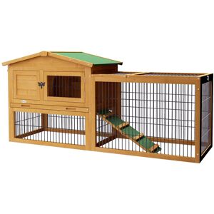 MHSTAR UK LTD PawHut 2 Level Rabbit Hutch Outdoor, Wooden Bunny Guinea Pig Hutch with Outdoor Run Water Resistant Roof Pull out Tray Ramp 150 x 52.5 x 68 cm, Yellow