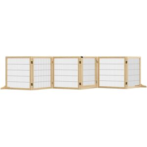 MHSTAR UK LTD PawHut Freestanding Pet Gate, Six-Panel Foldable Playpen, Wooden Dog Gate with Two Support Feet, for Stairs, Doorway - Natural Tone
