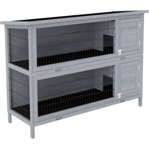 MHSTAR UK LTD PawHut Rabbit Hutch Outdoor Guinea Pig Hutch Bunny Cage with No-Leak Trays, Divider, 136 x 50 x 93cm, Grey