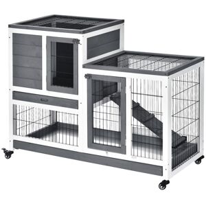 MHSTAR UK LTD PawHut Wooden Indoor Rabbit Hutch Elevated Bunny Cage with Enclosed Run W/Wheel
