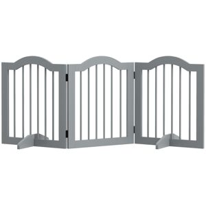 MHSTAR UK LTD PawHut Freestanding Pet Gate Wooden Dog Gate with Support Feet Foldable Pet Fence Safety Barrier for the House Doorway Stairs Light Grey