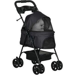 MHSTAR UK LTD PawHut Dog Pram Dog Stroller Foldable Pet Pushchair with 4 Wheels, Safety Leashes, Cup Holder for Small Dogs, Black