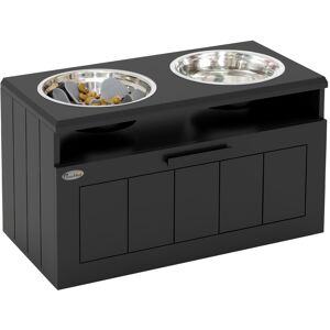 MHSTAR UK LTD PawHut Raised Dog Bowl, Elevated Dog Bowls with Slow Feeder Dog Bowl & 2 Stainless Steel Bowls, 25L Storage Drawer, Dog Feeding Station for Large & Ex