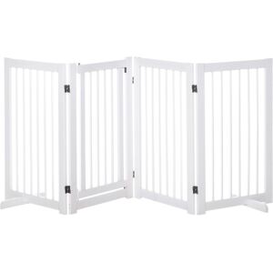 MHSTAR UK LTD PawHut Wooden Freestanding Pet Gate 4 Panels Foldable Dog Safety Fence White