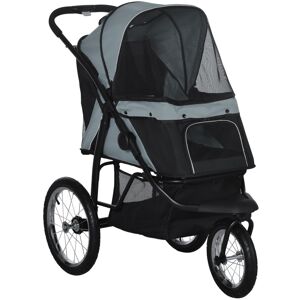 MHSTAR UK LTD PawHut Foldable Pet Stroller Jogger w/ Canopy, 3 Wheels - Grey