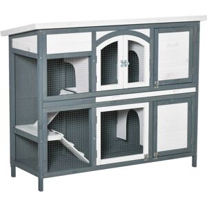 MHSTAR UK LTD PawHut Two-Tier Wooden Rabbit Hutch w/ Openable Roof, Slide-Out Tray, Ramp