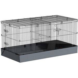 MHSTAR UK LTD PawHut Guinea Pig Cage, 2 in 1 Rabbit Cage Pet Playpen for Hedgehogs, Black