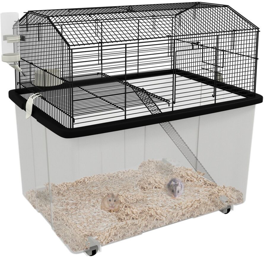 MHSTAR UK LTD PawHut Hamster Cage with Wheels, 2 Tiers, Deep Bottom, Ramp, Platform, Food Dish, Water Bottle, for Dwarf Hamster, Syrian Hamster, 57 x 43 x 57cm - Bl