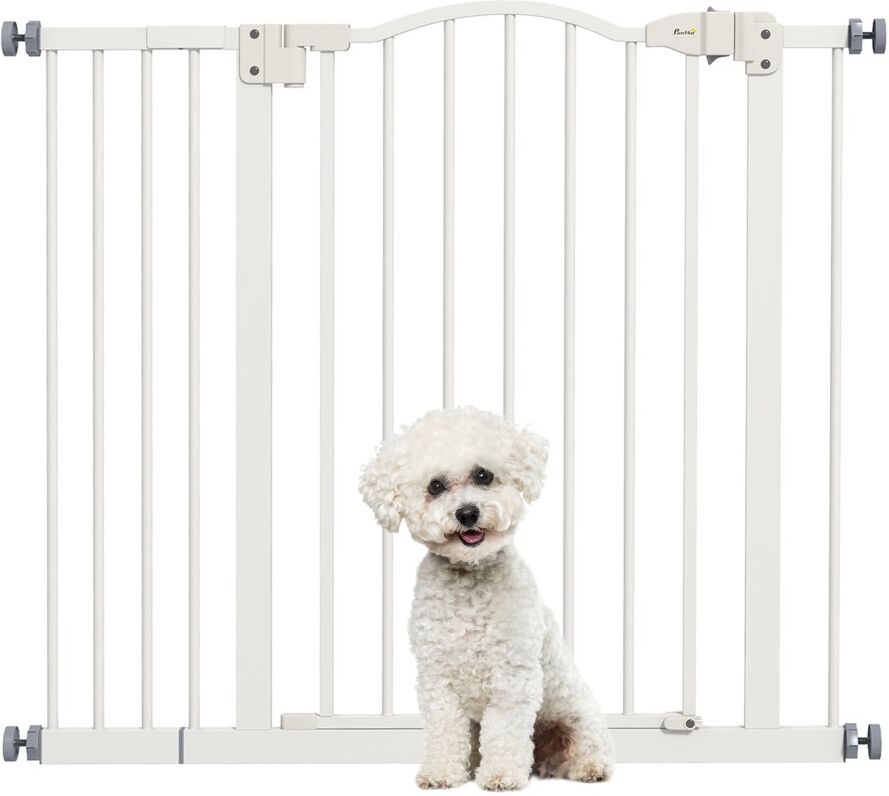 MHSTAR UK LTD PawHut Dog Gate Pressure Fit Pet Tall Stairs Gate Safety Barrier Auto Close, 78cm Extra Tall, 74-94cm Wide, with Double Locking, White