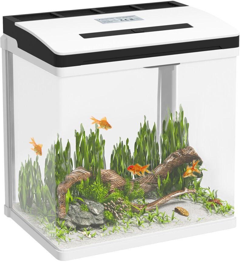 MHSTAR UK LTD PawHut Aquarium, 13L Glass Fish Tank with Filter, LED Lighting, Water Pump, for Bettas, Guppies, Mini Parrot Fishes, Shrimp, Goldfish, 29 x 20 x 30.5c