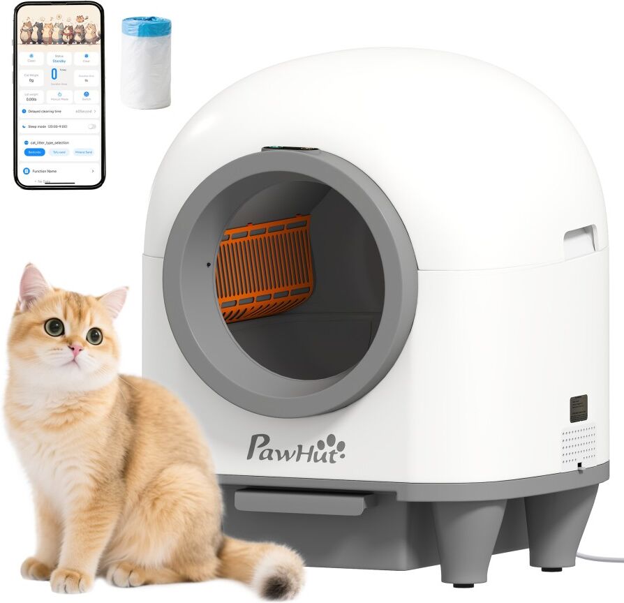 MHSTAR UK LTD PawHut Self Cleaning Cat Litter Tray, 80L Extra Large Automatic Cat Litter Box with APP Control, Safety Protection, Odor Removal, Kitten Smart Toilet