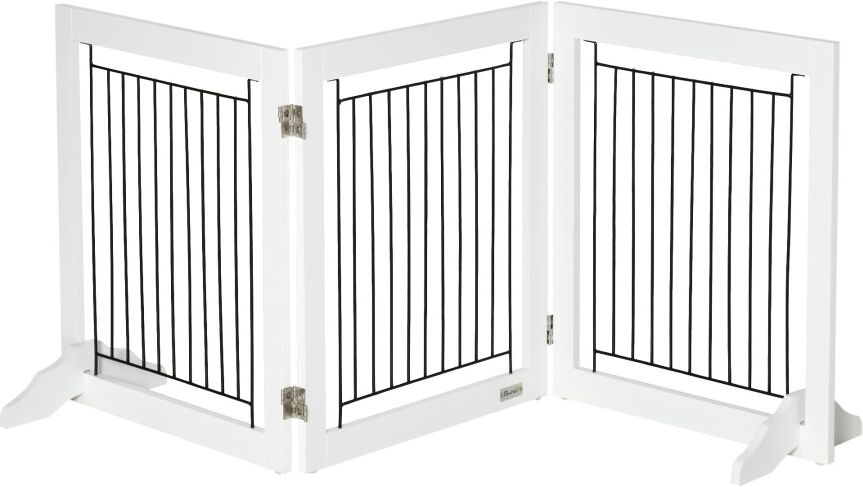MHSTAR UK LTD PawHut Foldable Dog Gate Freestanding Wooden Pet Barrier w/ 3 Panels
