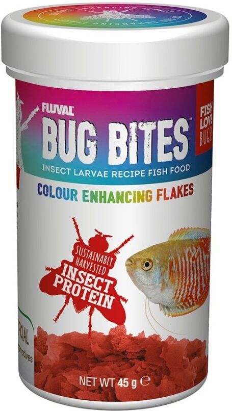 Real Aquatics Fluval Bug Bites Colour Enhancing Flakes 2 Sizes - 45g