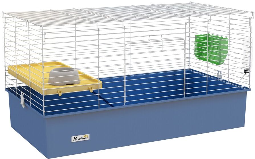 MHSTAR UK LTD PawHut Guinea Pig Cage Chinchillas Rabbit Small Animal Cage with Ramp, Dish, Water Bottle, 99 x 52 x 53cm, Blue
