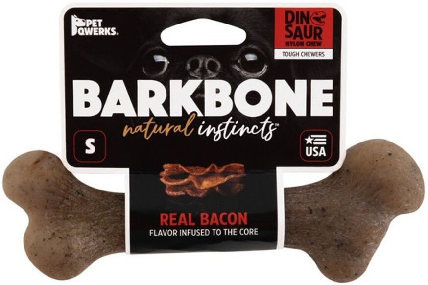 Real Pet Store Pet Qwerks Dinosaur BarkBones Bacon Nylon Tough Dog Toys 3 Sizes - Small