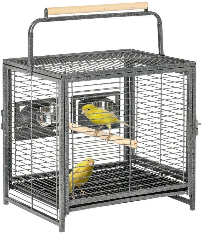 MHSTAR UK LTD PawHut Metal Parrot Travel Cage Bird Carrier, for Budgie, Lovebirds, Green Cheek Canary, Parakeet, Cockatiel Small Parrot, Travel Breeding Cage w/ Woo