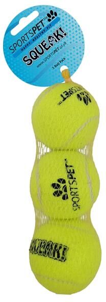 Real Pet Store SPORTSPET Tennis Balls with Squeaker Packs of 3 or 12 - Pack of three (3)