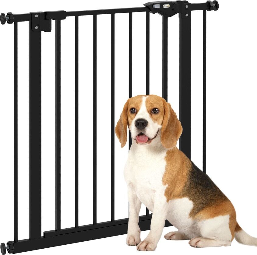 MHSTAR UK LTD PawHut Dog Gate Stair Gate Pressure Fit Pets Barrier Auto Close for Doorway Hallway, 74-80cm Wide Adjustable, Black
