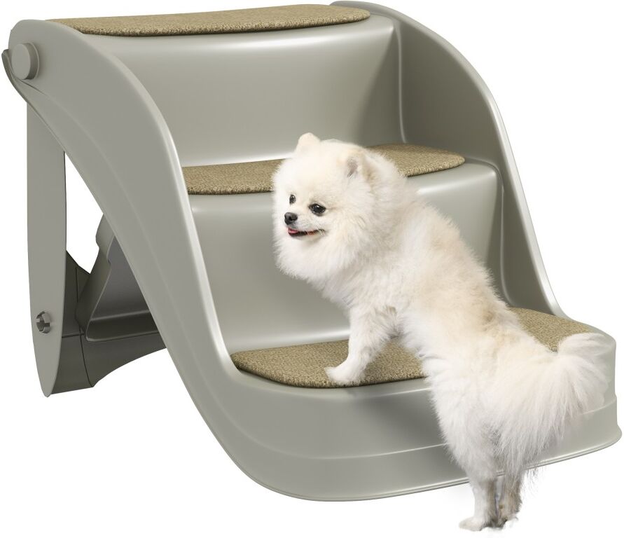 MHSTAR UK LTD PawHut Foldable Pet Stairs Portable Dog Steps 3-Step Design with Non-slip Mats for High Beds, Sofas, 49 x 38 x 38 cm, Grey