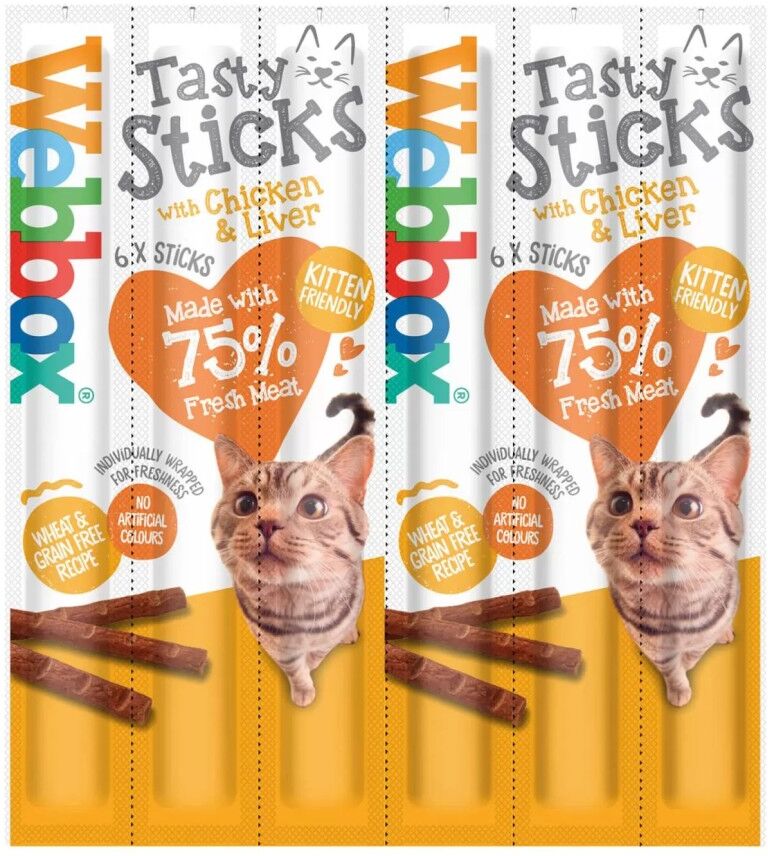 Real Pet Store Webbox Tasty Sticks Cat Treats Chicken & Liver - Pack of two (2)
