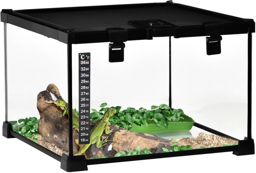 MHSTAR UK LTD PawHut Glass Reptile Terrarium Habitats for Lizards, Frogs, Snake 30 x 30 x 20cm