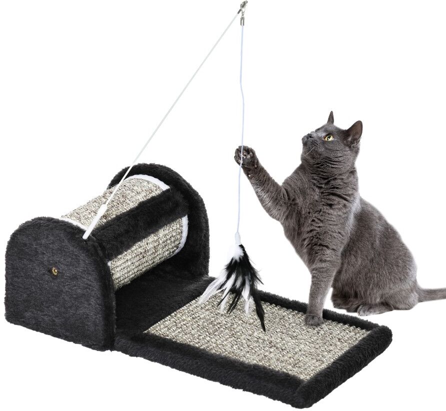 MHSTAR UK LTD PawHut Cat Scratcher Sisal Scratching Pad Mat Kitten Toy w/Roller Feather Teaser