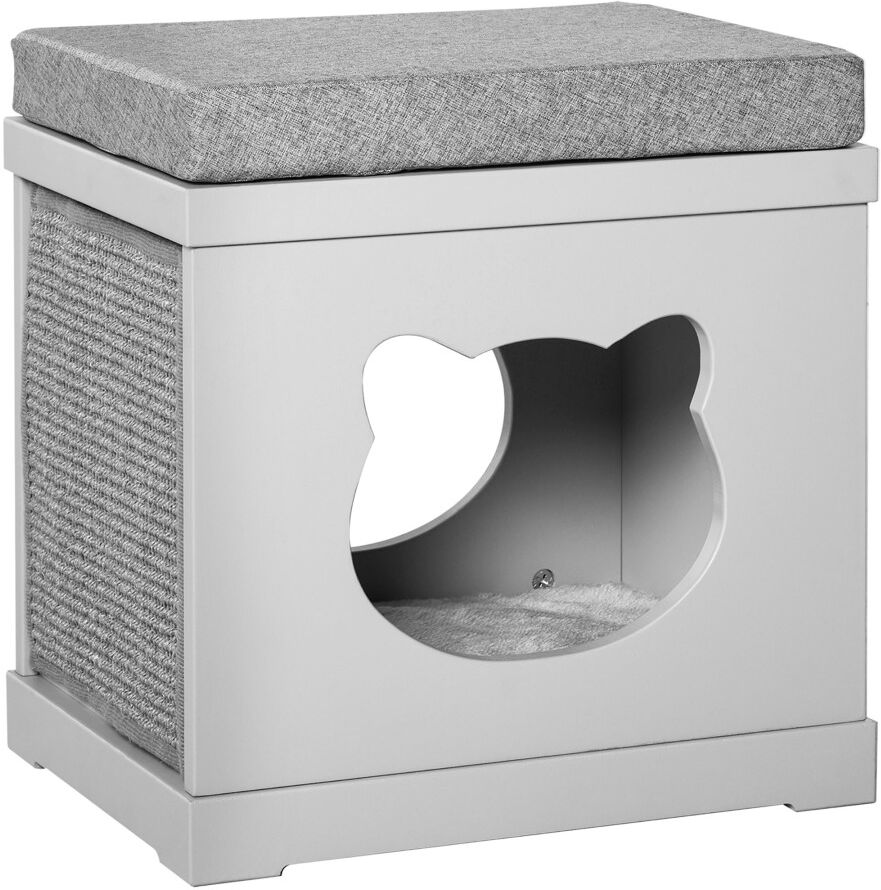 MHSTAR UK LTD PawHut Cat House Bed Kitten Cave Cube Indoor w/Soft Cushion Sisal Scratching Pad