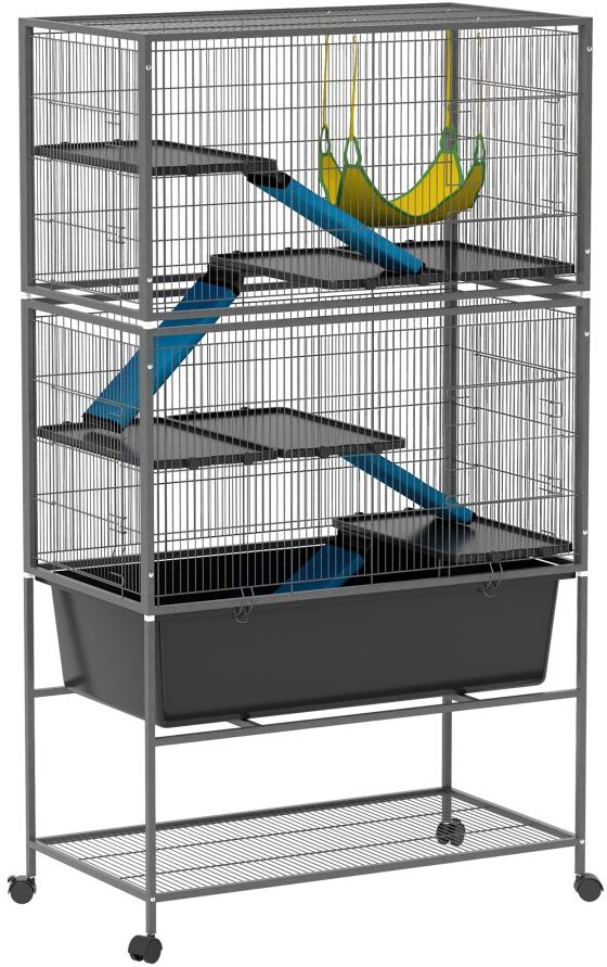 MHSTAR UK LTD PawHut 5 Levels Rabbit Cage, Rolling Rat Cage with Slide Out 16cm Deep Tray, Non Slip Cloth Covered Ramps, Hammock, for Bunny, Pet Mink, Chinchillas,