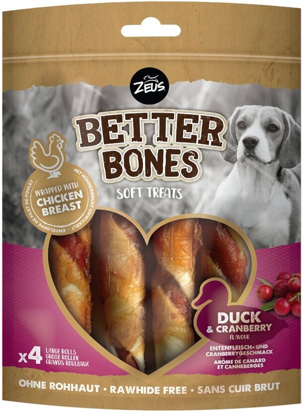 Real Pet Store Zeus Better Bones Duck Large Rolls with Wrapped Chicken Pack of 4